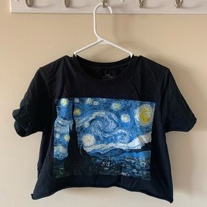 Vincent Van Gogh Starry Night black crop top